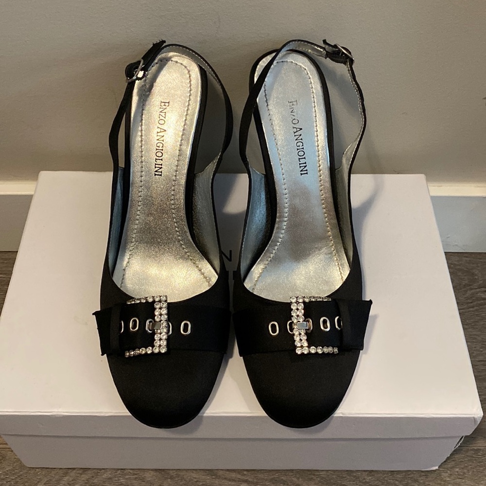 Enzo Angiolini Black Women's Shoes with Rhinestone Buckle